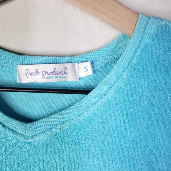 Fresh Produce Terry Tee S Aqua Blue‎ V-Neck Short Sleeve - Picture 2 of 4
